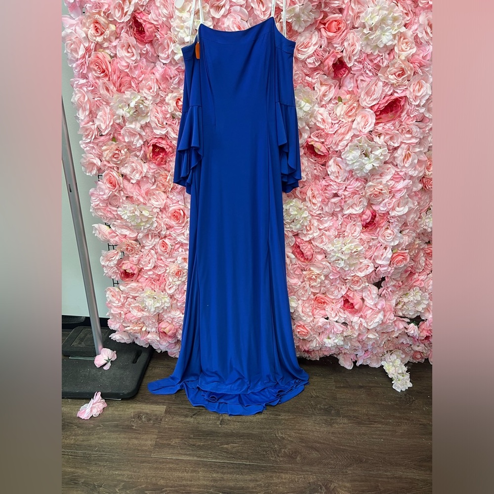 Studio 17 12706 Royal Blue Size 12 Off The Shoulder Long Dress With Bell Sleeves - Picture 2 of 5